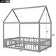 preview thumbnail 6 of 6, Gray Full Size Wood House Bed with Fence and Door
