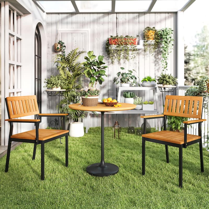Gymax Dining Chair Set of 4 w/Acacia Wood Backrest Slanted Seat