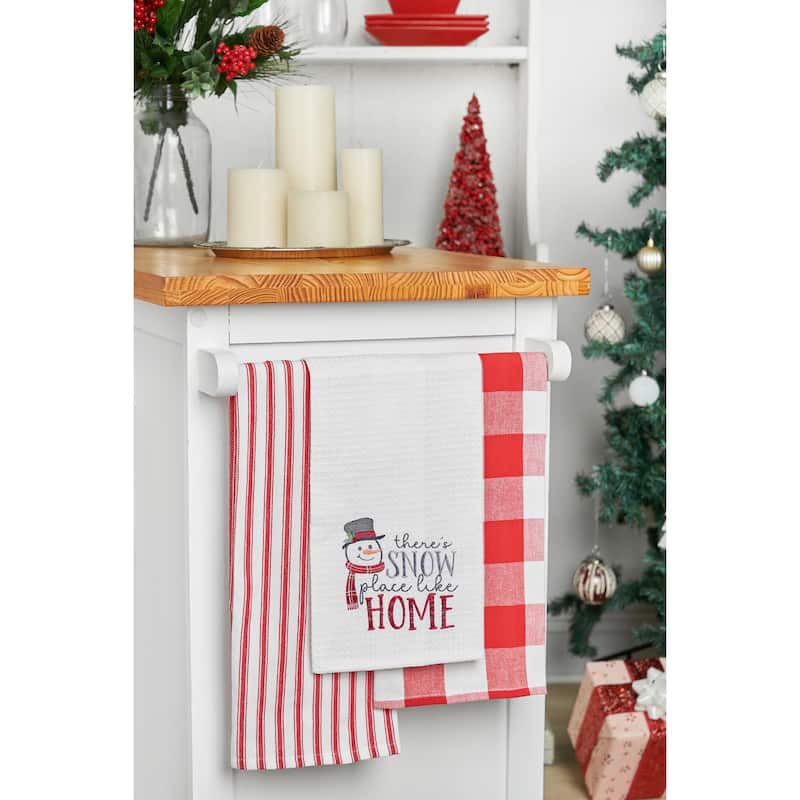 27" x 18" Christmas Winter "There's Snow Place Like Home" Sentiment with Snowman Cotton Waffle Weave Kitchen Dish Towel