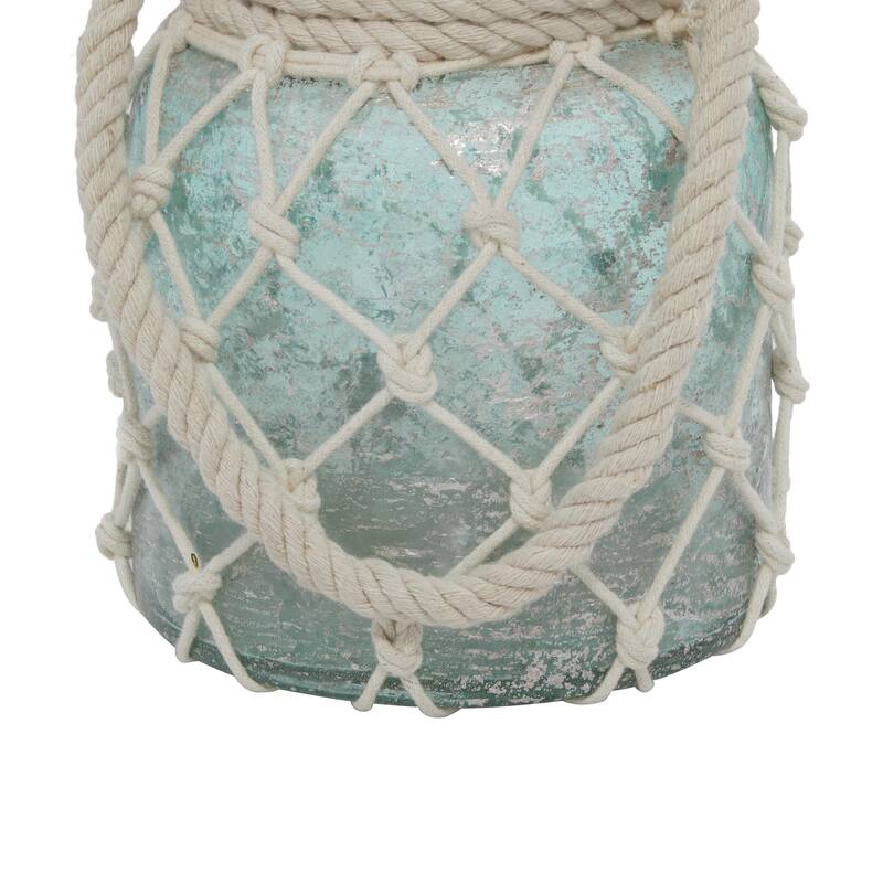 Glass Decorative Candle Lantern with Rope Handle - Blue - Roche River Decor