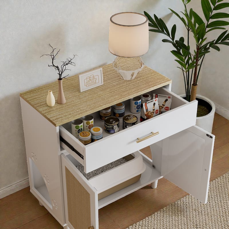 Cat Litter Box Enclosure with Scratch Pad, Hidden Litter Box Furniture Cabinet for Living Room or Office