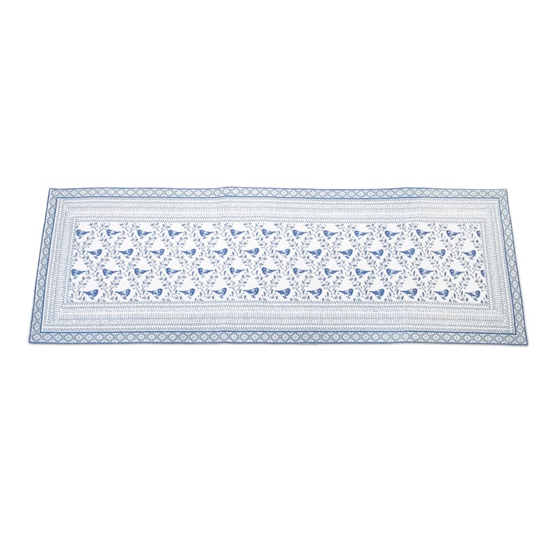 Blue & White Bird Motif Table Runner 68” Dutch Country Farmhouse Style in Soft Polyester - 68” L x 14.5” W x 0.05” H - Blue-White