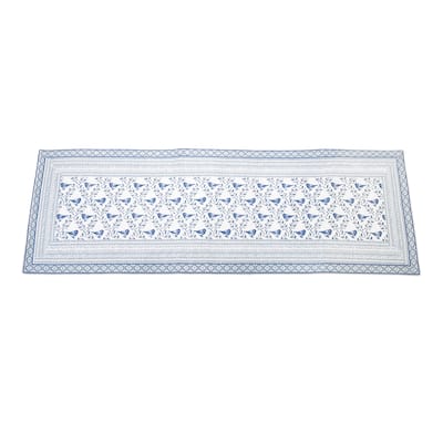 Blue & White Bird Motif Table Runner 68” Dutch Country Farmhouse Style in Soft Polyester - 68” L x 14.5” W x 0.05” H