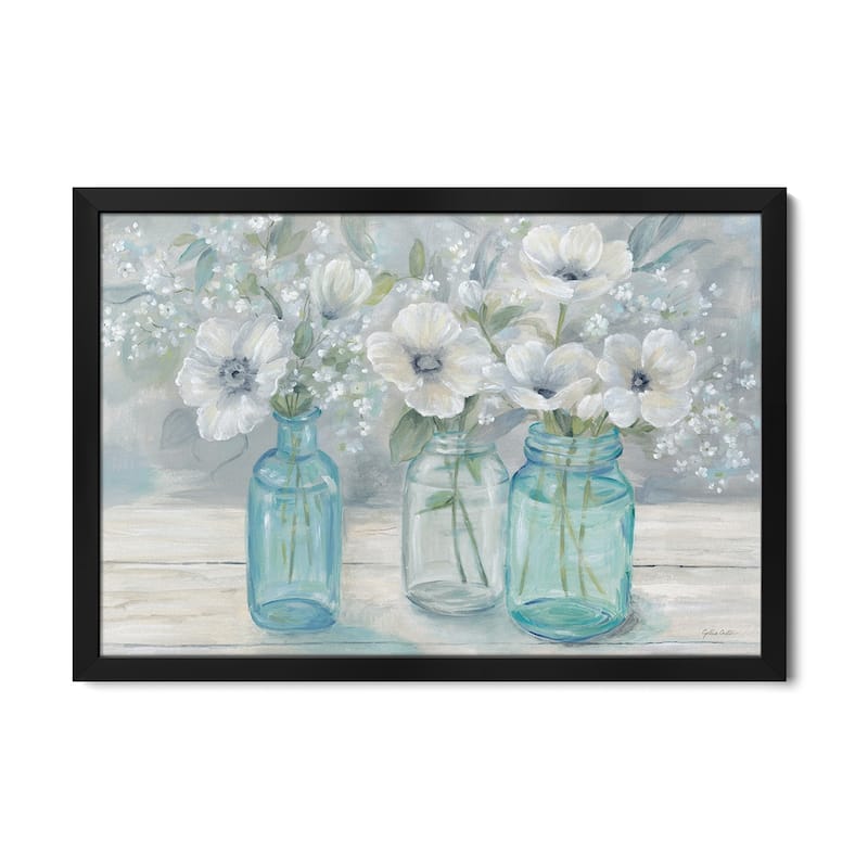 Vintage Jar Bouquet Landscape Premium Framed Poster by Cynthia Coulter - Black - 32x24x1