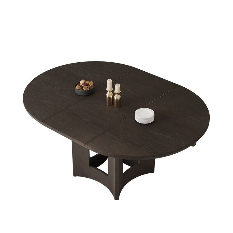 Roomfitters Extendable Oval Dining Table, Modern Wood Kitchen Table with Sculptural Pedestal Base, Seats 4-6