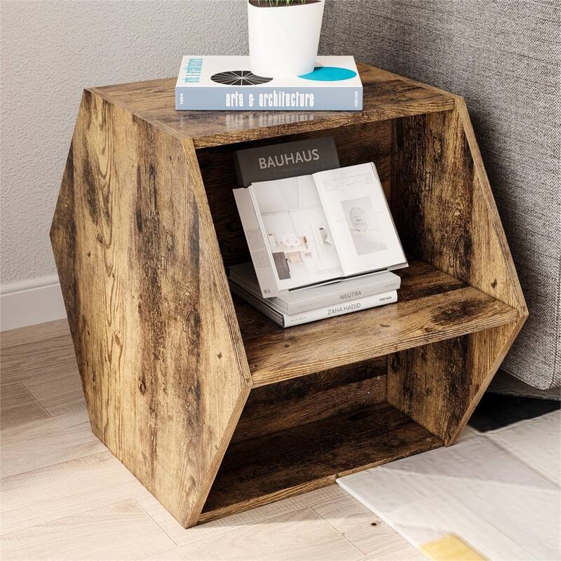 23.62" Wood Hexagonal Coffee Table with Storage Shelf