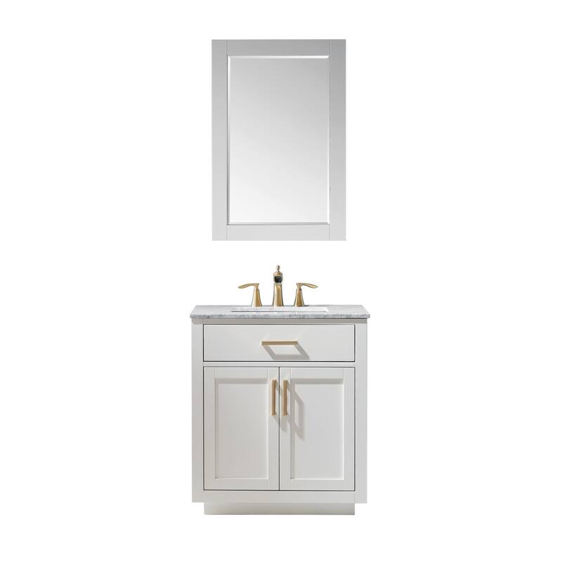 Altair Ivy Single Bathroom Vanity Set and Carrara White Countertop with Mirror