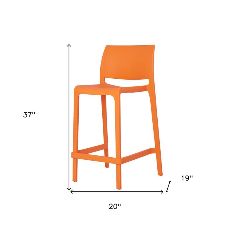 HomeRoots Set of Two 26" Orange Heavy Duty Plastic Low Back Outdoor Counter Height Bar Chairs