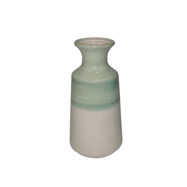 Dual Tone Ceramic Vase with Round Opening, Medium, Green and White
