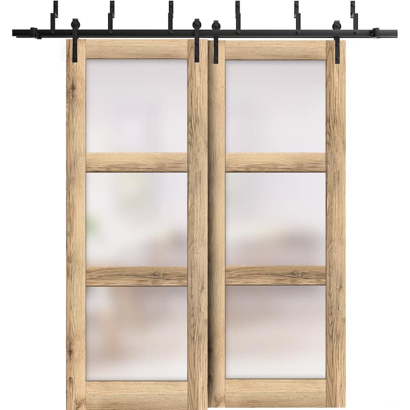 Sliding Closet Barn Bypass Doors 36 x 80 inches | Lucia 2552 Oak | Sturdy 6.6ft Rails Hardware Set - 60" x 80" ( 2* 30x80)