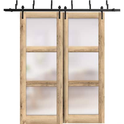 Sliding Closet Barn Bypass Doors 36 x 80 inches | Lucia 2552 Oak | Sturdy 6.6ft Rails Hardware Set