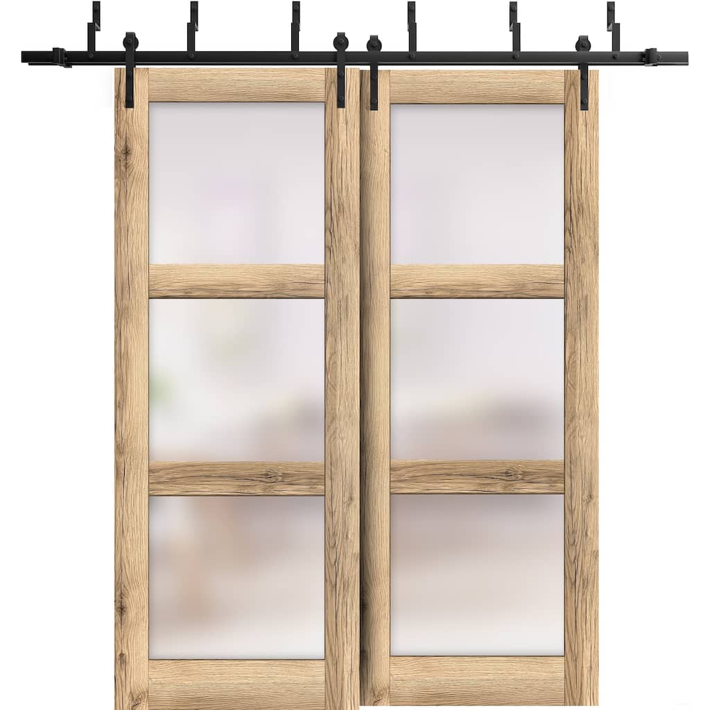 Sliding Closet Barn Bypass Doors 36 x 80 inches | Lucia 2552 Oak | Sturdy 6.6ft Rails Hardware Set