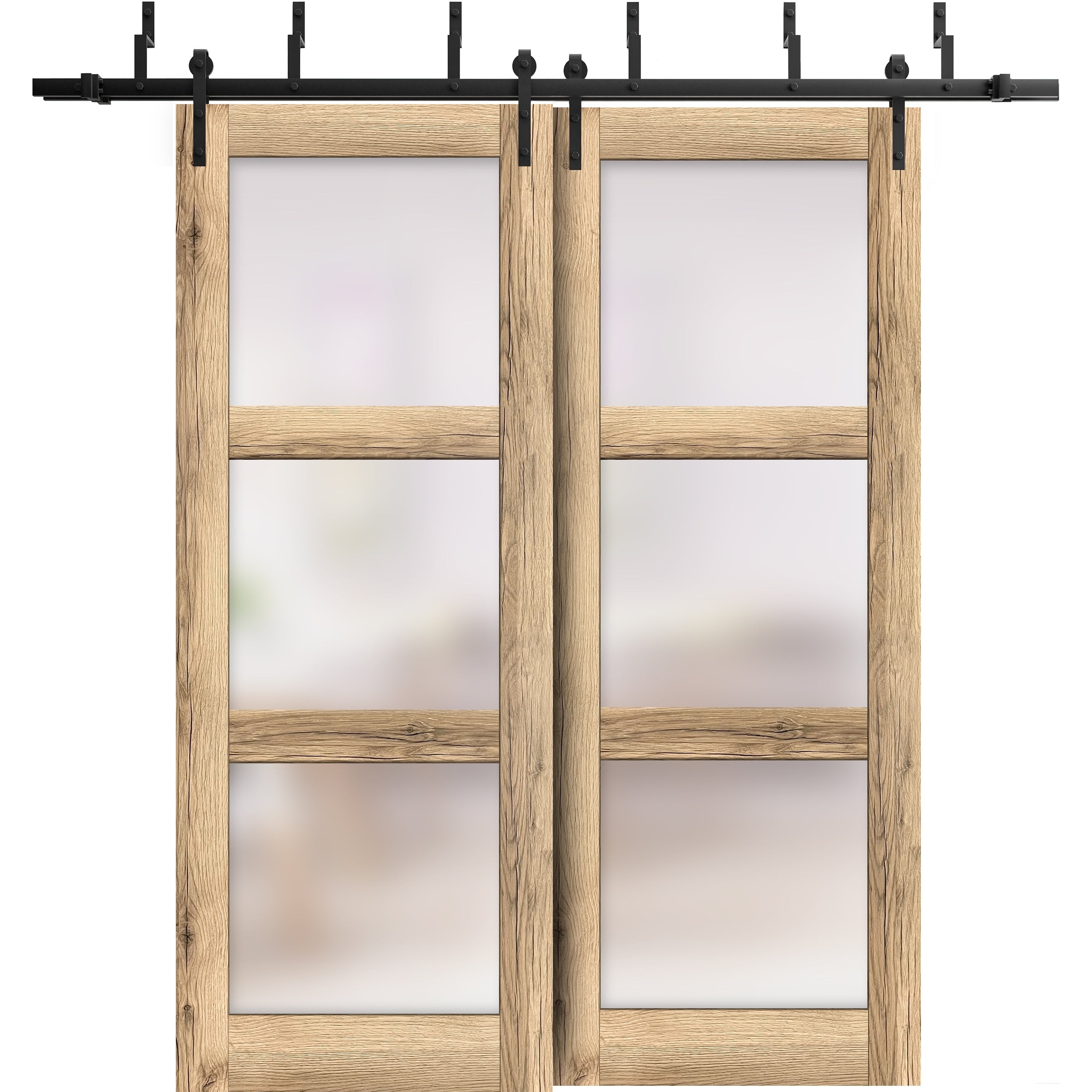 SartoDoors Lucia 2552 | Closet Door Bypass Barn Door | Solid Wood | Hardware Set | 36x80, Oak Bedroom Door Bathroom Door