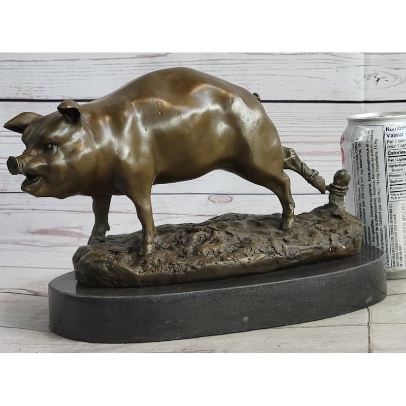 Cute Pig Hog Farm Animal Bronze Metal Statue Sculpture Figurine Decor Signed Art
