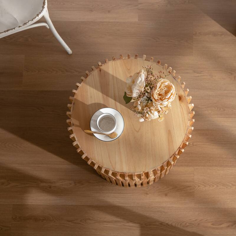Cylindrical Coffee Table with Vertical Texture Relief Design