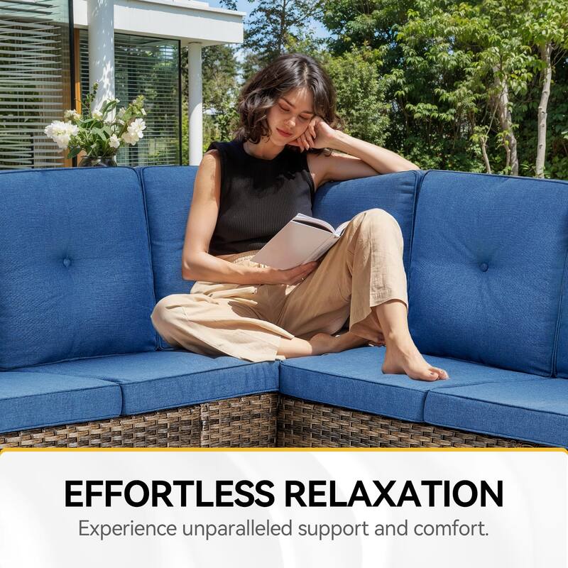 Outdoor Sectional Sofa Couch with Comfy Cushions Brown-Blue - Brown