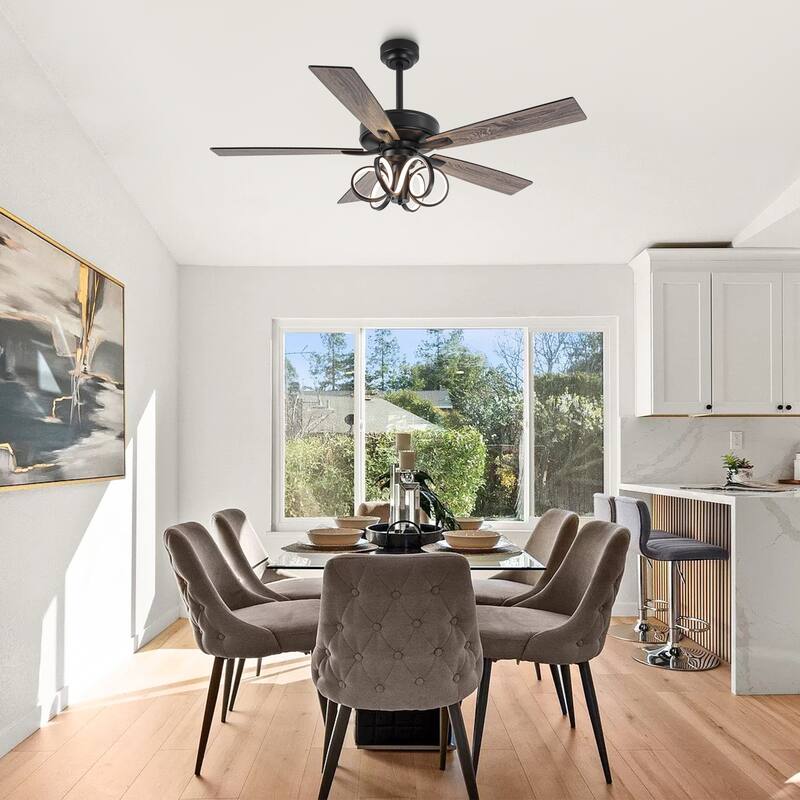 52" Modern Unique Dimmable LED Reversible Motor Ceiling Fan with Light and Remote - 52" W x 19.3" H