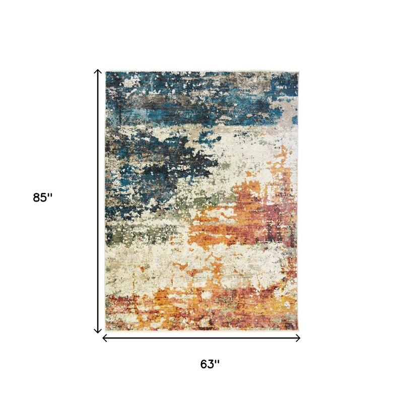Cewe Distressed Abstract Modern Stain Resistant Woven with Fringe Area Rug By HomeRoots