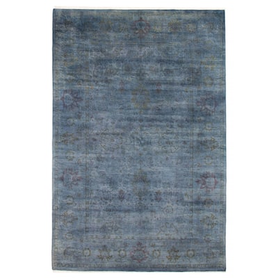 ECARPETGALLERY Hand-knotted Vibrance Dark Blue Wool Rug - 6'1 x 9'3