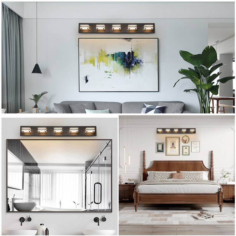 34" Modern 5-Light LED Vanity Light - Sleek Bathroom Wall Fixture, Iron & Acrylic, Dimmable & Energy-Efficient