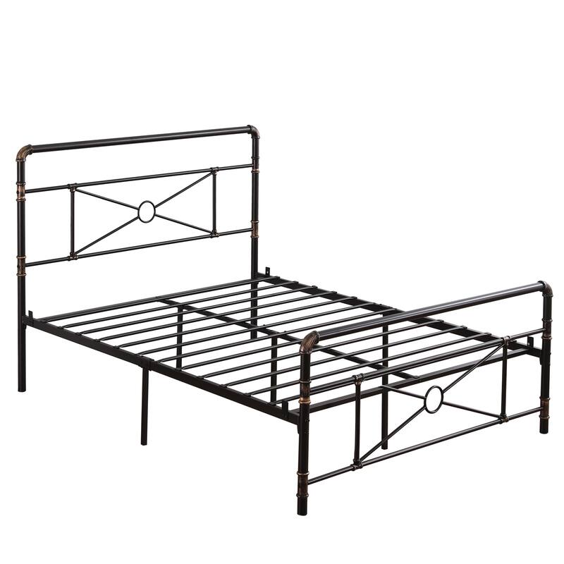 Single-layer Water Pipe Bed with Cross Design and Foot End Black Iron Bed