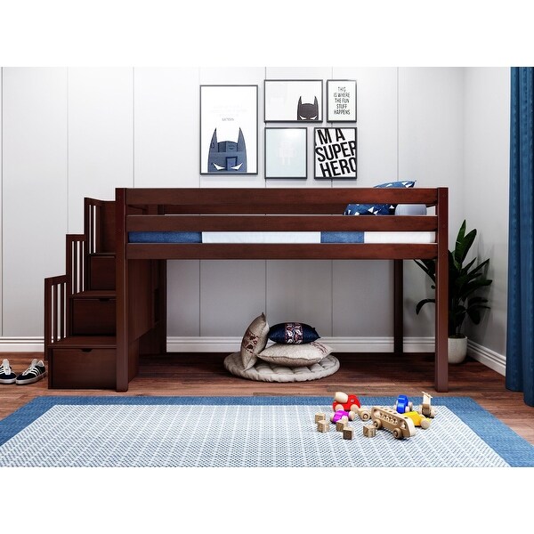 JACKPOT Contemporary Low Loft Twin Bed with 3 Step Stairway On Sale Bed Bath Beyond 29716518