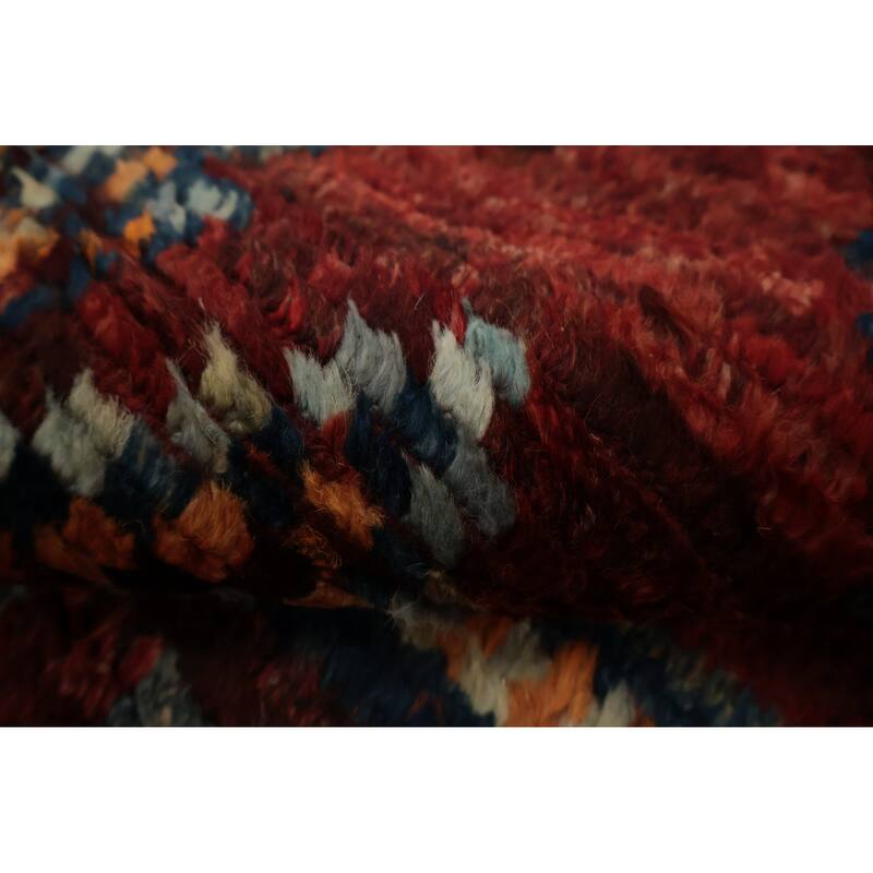 Hand Knotted Oriental 100% Wool Carpet Modern Tribal Red Moroccan Area Rug - 9' 7'' X 6' 7''