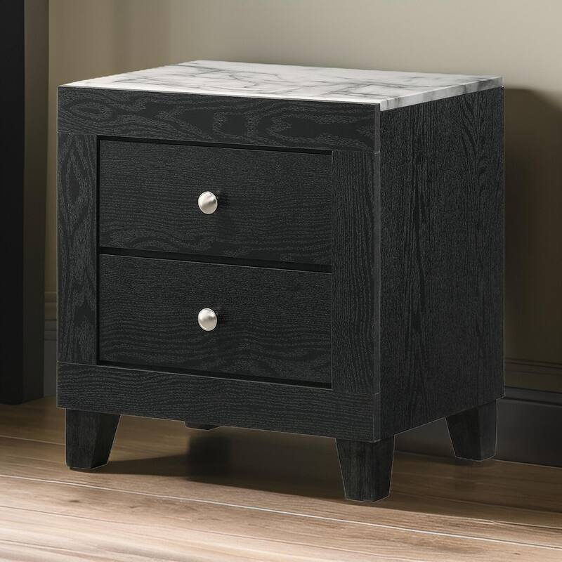Black/White 2 Drawer 21.5 in. W Nightstand with Sturdy Knob Pulls