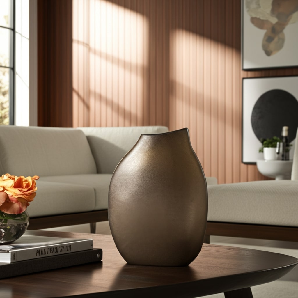 Decorative Vase - Bronze Ceramic Modern Oval Large, 16 in.