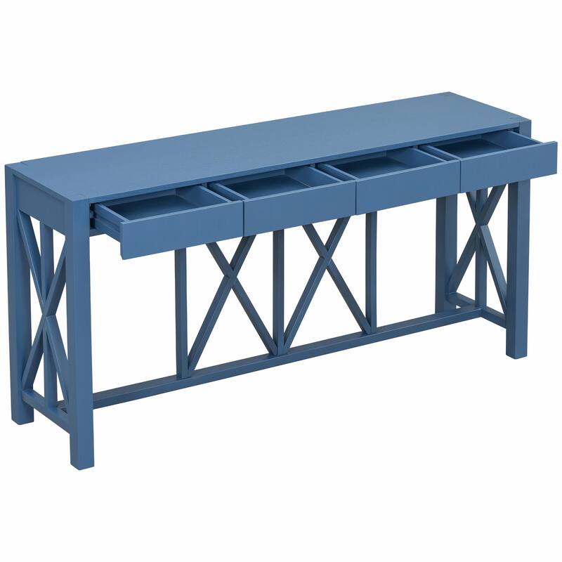 60" Acacia Veneer Console Table with 4 Spacious Drawers