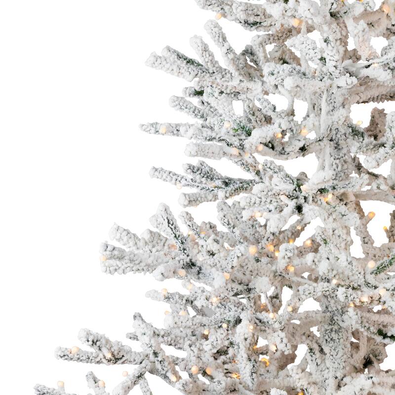 Pre-Lit Medium Flocked IPT Artificial Garden Christmas Tree - 6.5' - Warm White LED Lights - 6.5 Foot