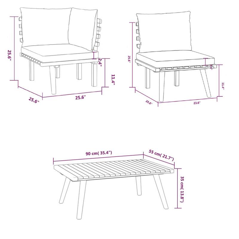 Roma 8pc Outdoor Modular Sofa Set, Table, White Cushions, Acacia Wood