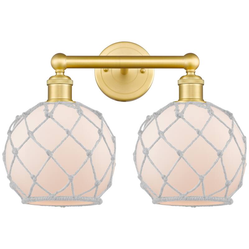 Innovations Lighting Endless Possibilities Edison - Farmhouse Rope - 2 Light 17" Bath Vanity Light - Satin Gold/White Glass with White Rope