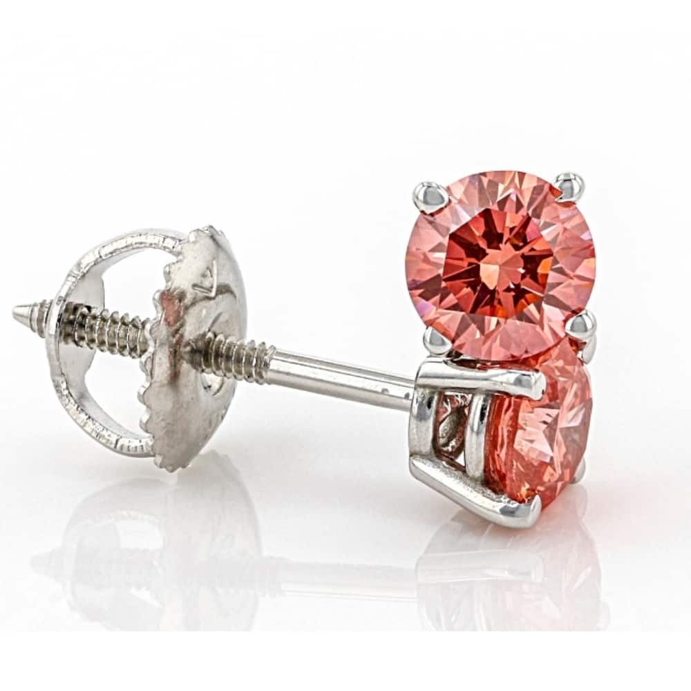 3/8Ct Pink Lab Grown Diamond Screw Back Studs Earrings White Gold