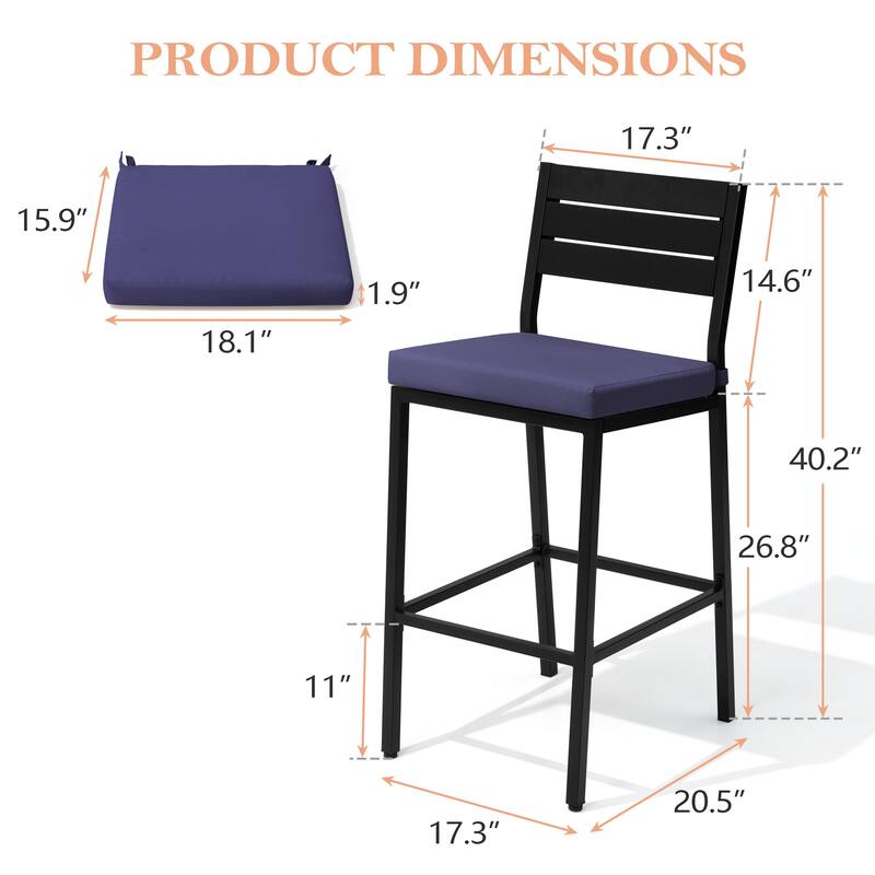 Pellebant Outdoor 2 or 4PCS Barstools with Cushion - 15.9 in D x 17.3 in W x 40.2 in H