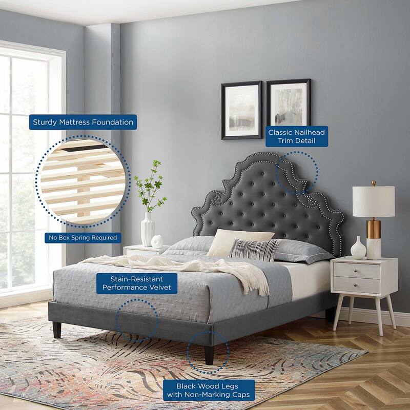 Gwyneth Tufted Performance Velvet Queen Platform Bed