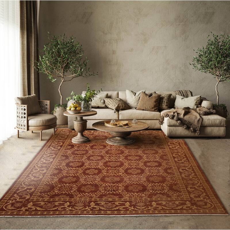 Hand Knotted Brown, Tan 100% Wool Traditional Oriental Area Rug - 6' 2'' x 8' 5''