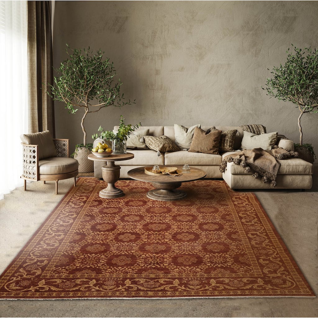 Hand Knotted Brown, Tan 100% Wool Traditional Oriental Area Rug - 6' 2'' x 8' 5''