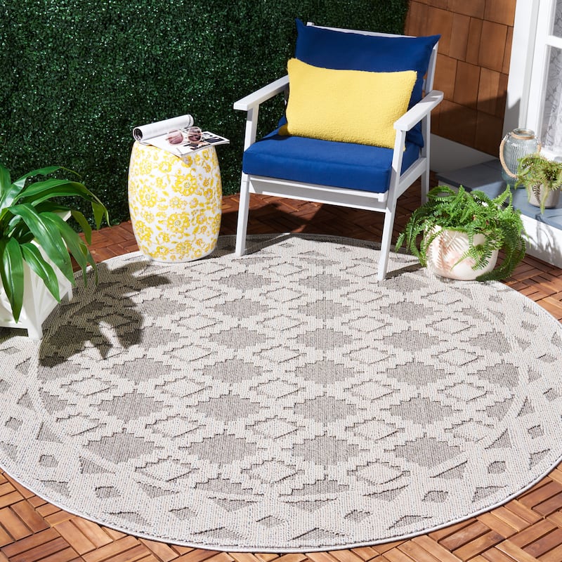 SAFAVIEH Global Sibila Indoor/Outdoor Waterproof Rug - 6'7" Round - Grey/Ivory