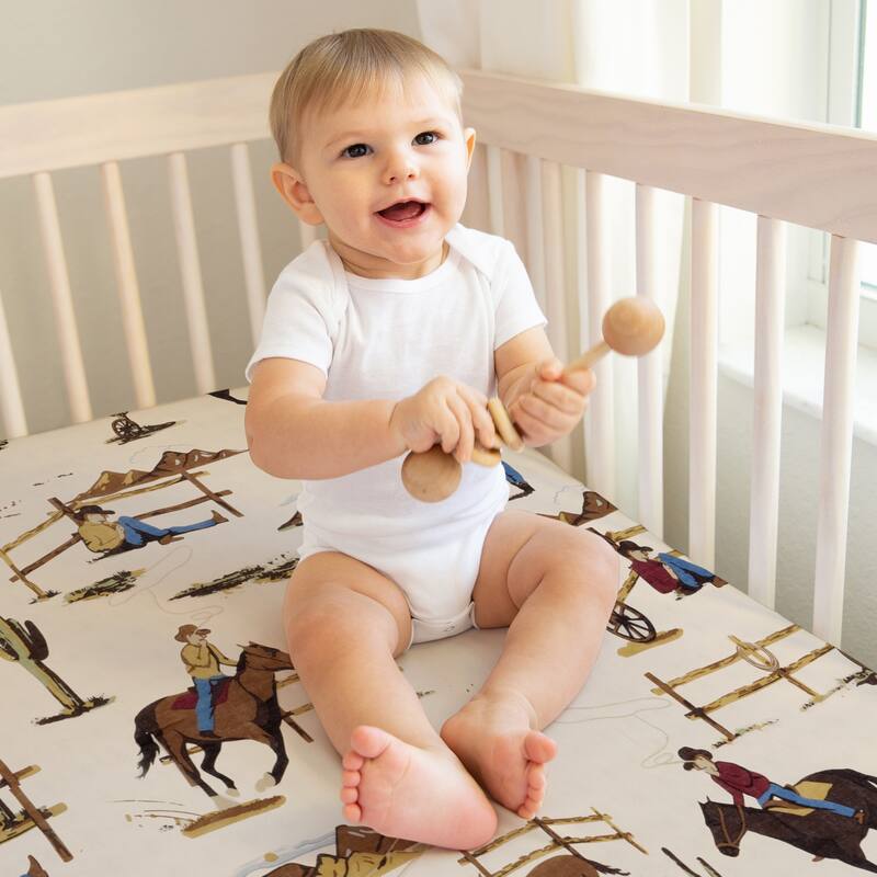 Sweet Jojo Designs Tan Brown Western Cowboy Boy 2 Pack Fitted Crib Sheets Wild West Horseshoe Southern Country Horse Cow Animal