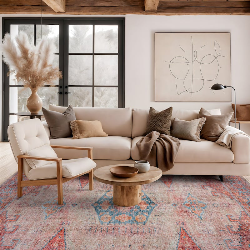 World Rug Gallery Vintage Bohemian Machine Washable Non Slip Area Rug - 5' x 7' - Multi - Rectangle