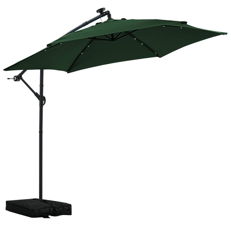 Autlaycil 10ft Offset Hanging Market Patio Umbrella With Base&Solar Lights - Green