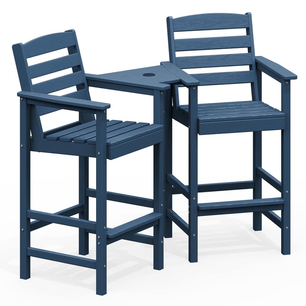HDPE 2-Piece High Bar Stool Set with Umbrella-Compatible Connecting Panel