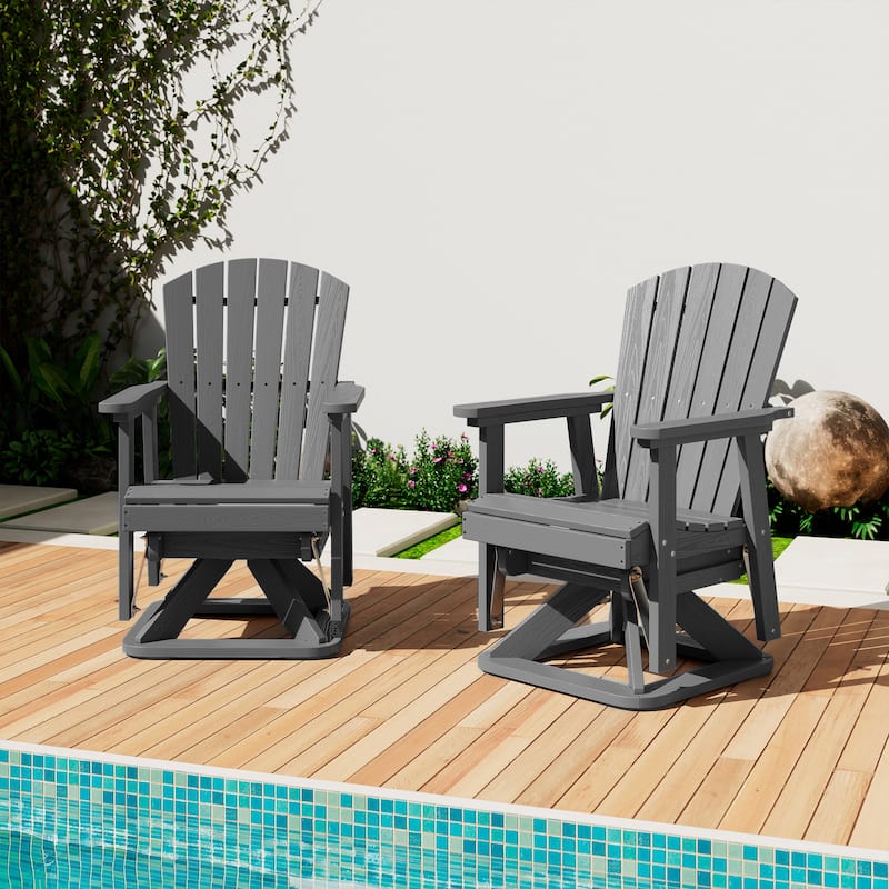 Set of 2 HDPE Adirondack Swivel Gliders, Outdoor Patio Chair Set - Charcoal