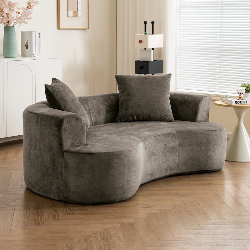 Moon Shaped Sofa, Modern Sleeper Cat Waist Sofa With Deep Seat, Non Assembly Sponge Compression Sofa