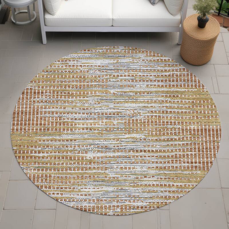 Machine Washable Indoor/ Outdoor Casual Keystone Chantille Rug - Copper - 8' x 8'