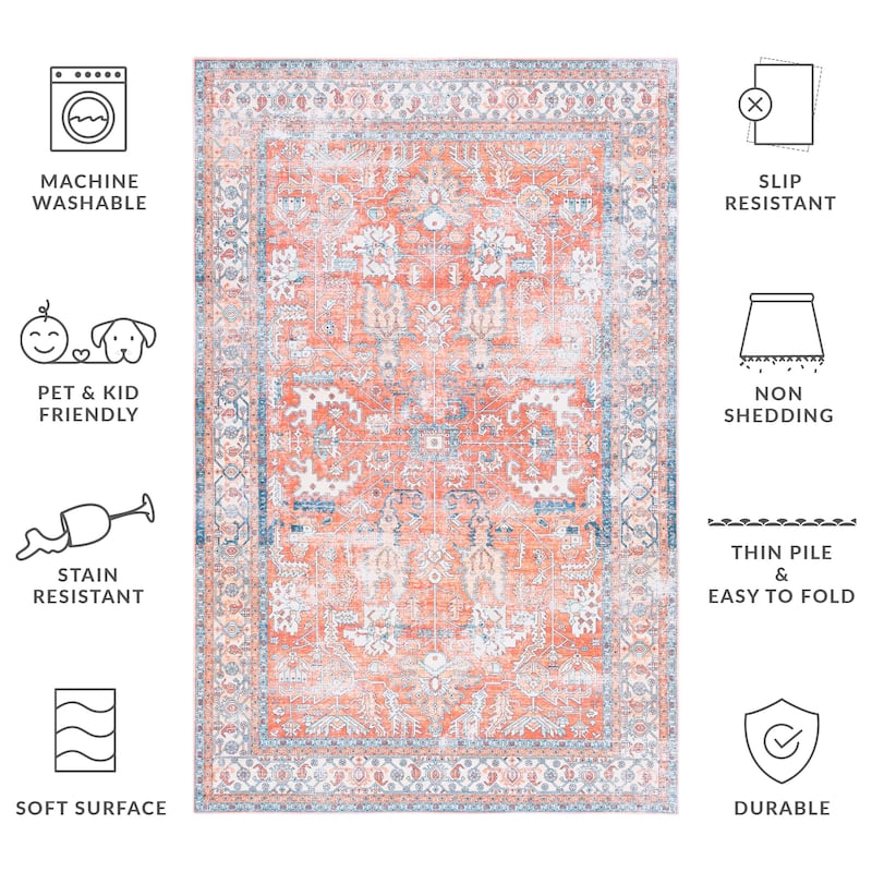 SAFAVIEH Arizona Pamfilica Vintage Machine Washable Rug - 9' x 12' - Rust/Aqua