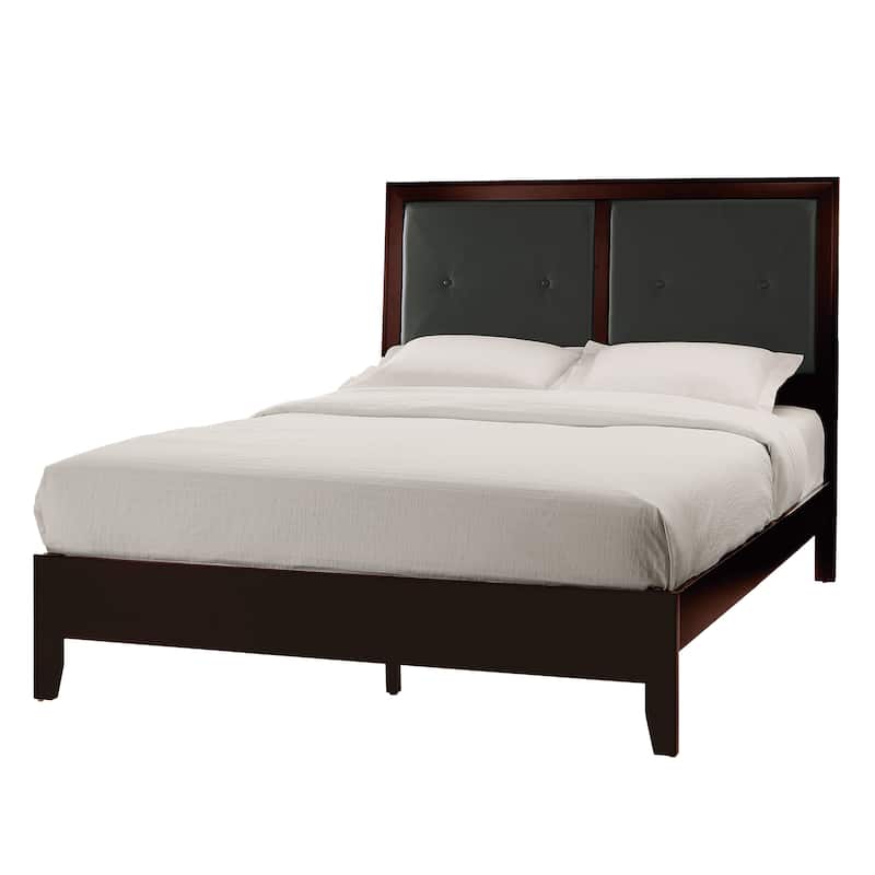 Queen Size Faux Leather Upholstered Bed with Button-Tufted Headboard in Espresso Finish