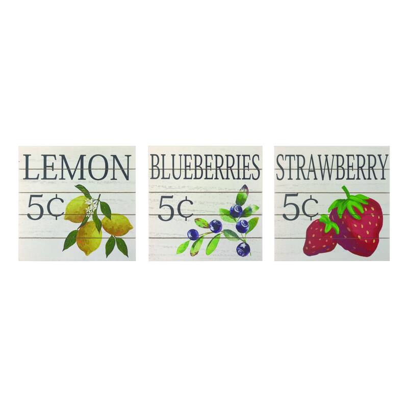 Transpac MDF Fruit Block Decor Set of 3 Spring Home Decorations