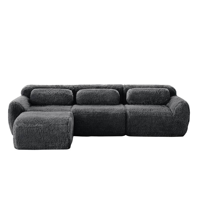L-Shaped Boneless Sectional Sofa Set with Ottoman, Throw Pillows, 32D High-Density Sponge, No Assembly Required